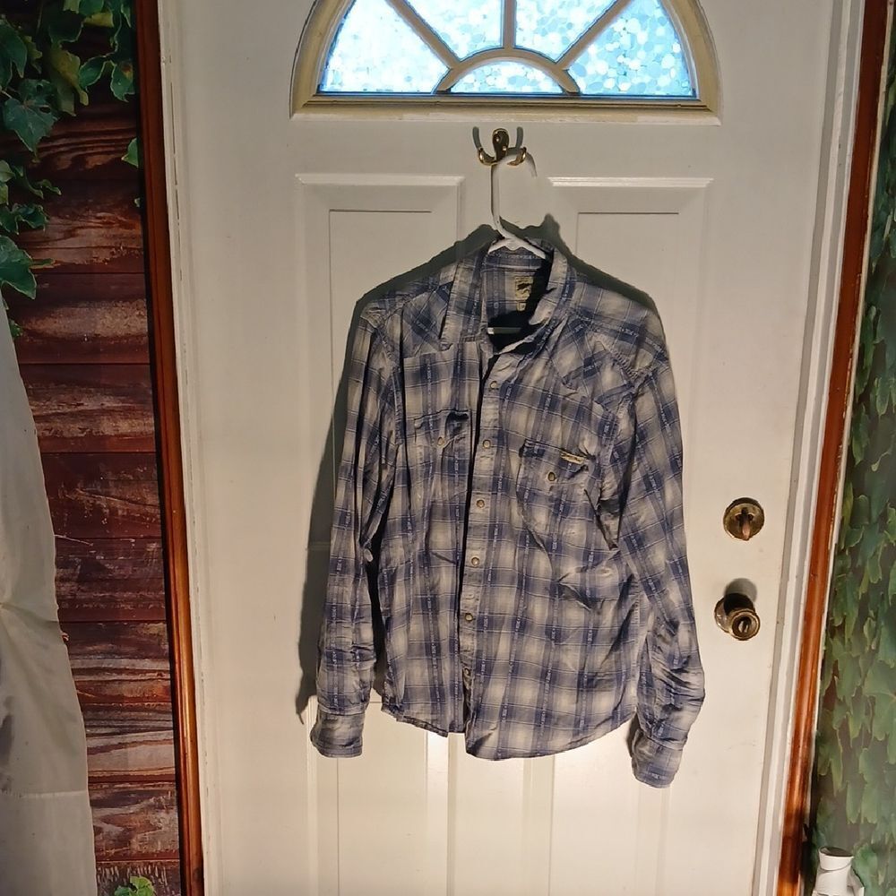 Lucky Brand Blue Plaid Casual Button Down Shirt RL56
